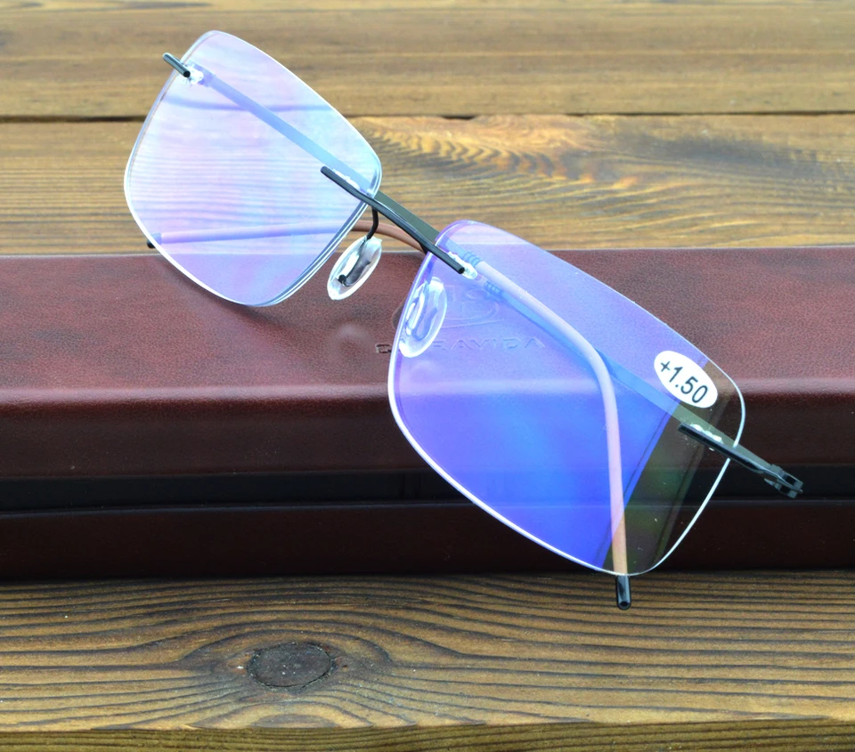Clara Vida Titanium zliatiny Rimless Remless Progresívne Čítanie okuliarov pre mužov +1 až +4
