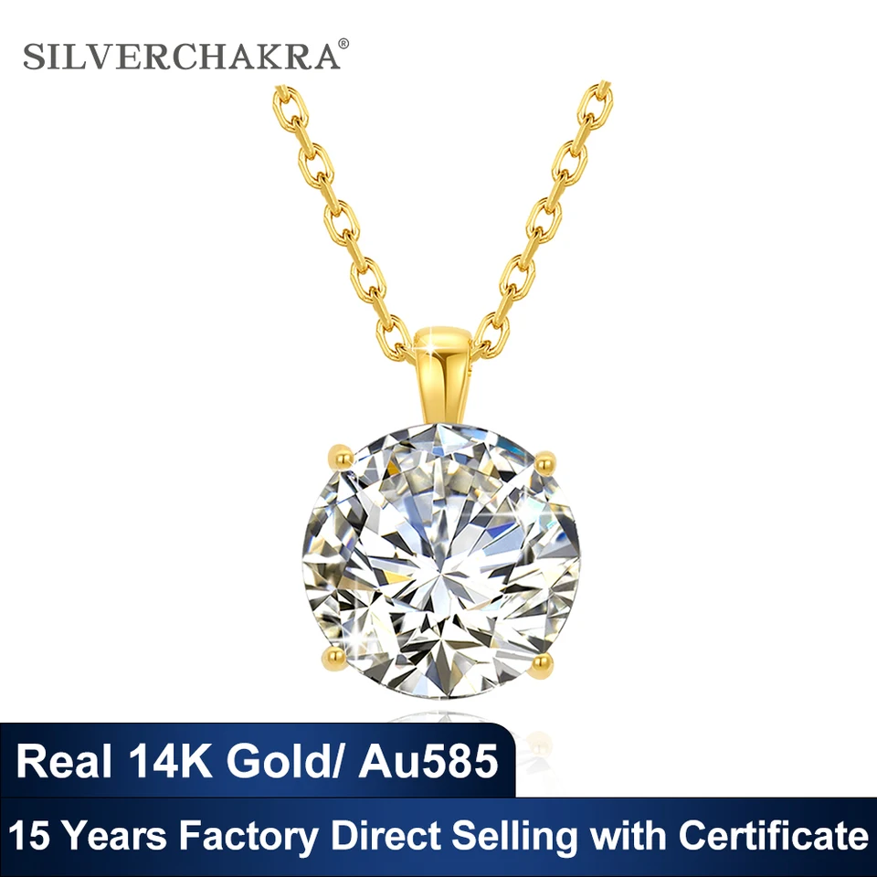 Classic 4 Claws 14k zlatý náhrdelník 1Ct 2Ct 3Ct Au585 K Gold Pendant Luxusný svadobný darčekový darček s certifikátmi továrenská cena
