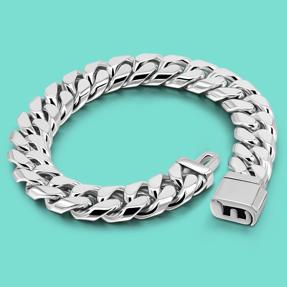 Classic 925 Sterling Sild Solid Logo 12 mm kubánsky reťazec Originálny strieborný náramok 7-10 Hip Hop Šperky - ručne vyrábaný v Taliansku