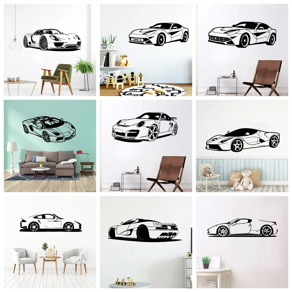 Classic Car Wall Sticker for Boy Kids Room Spálňa Decor Decor Vinyl Roadster Dekoratívne nálepky Self-pasívne tapety