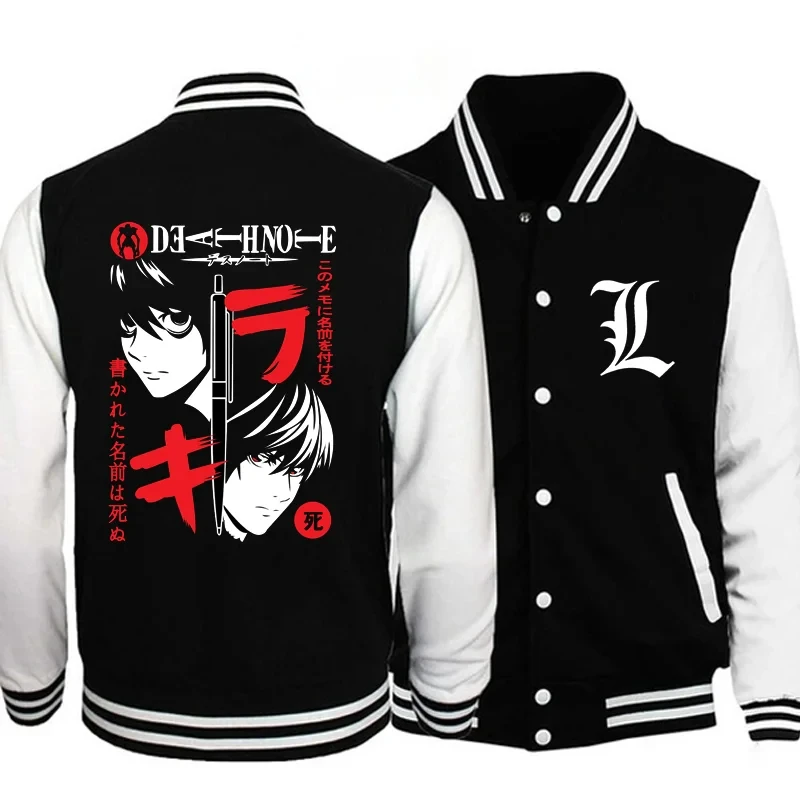 Classic Death Note Pattert Tlačte Baseball Jersey Pánske a dámske vonkajšie vrcholy mikiny na ulici