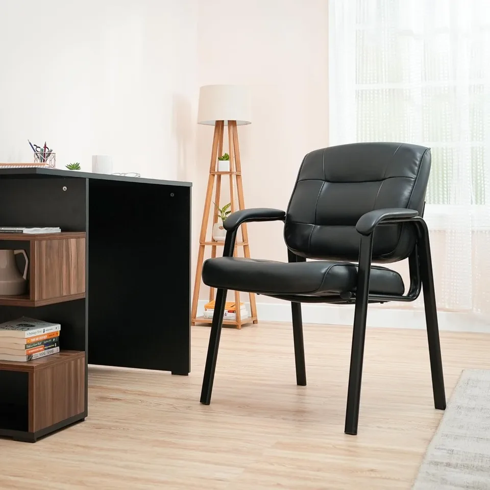 Classic Faux Leather Office Desk Hosť s kovovým rámom, čierna, 27,4d x 23,6 W x 35,8h v