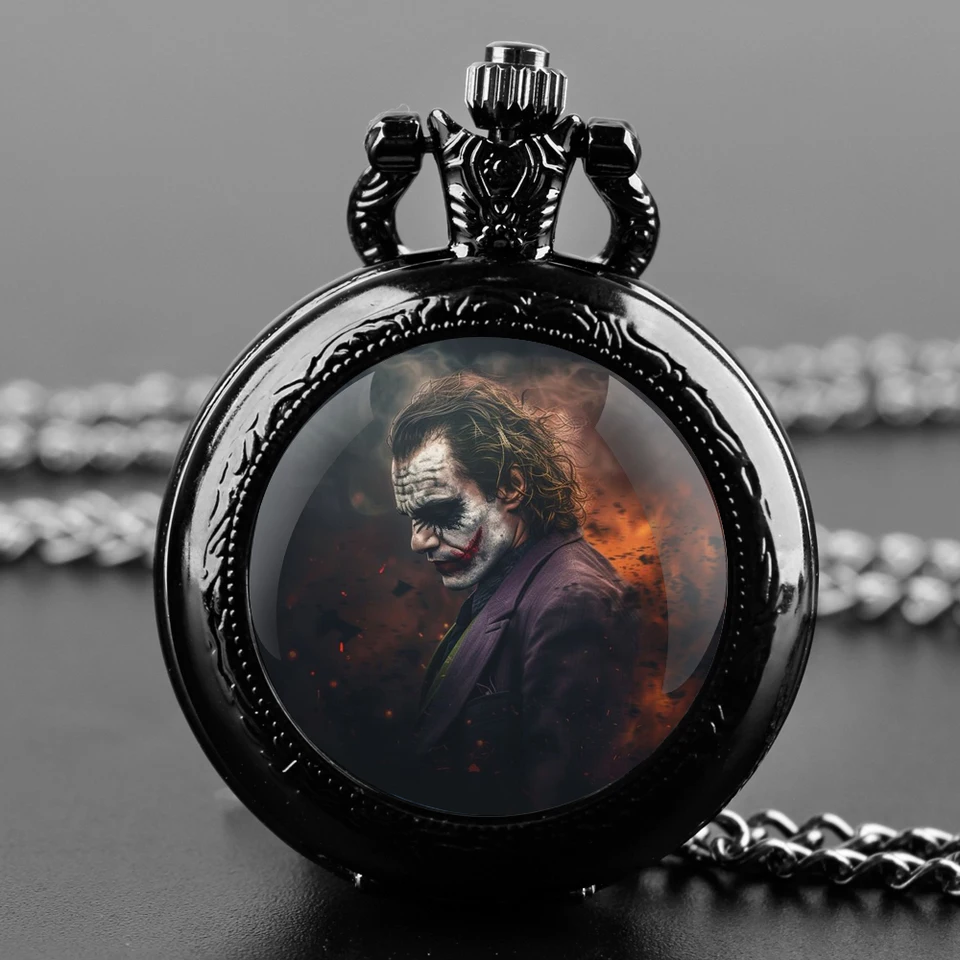 Classic Joker Design Men's Pocket Watch - klasické hodiny náhrdelníka z nehrdzavejúcej ocele s kremenným pohybom nepriestrelní