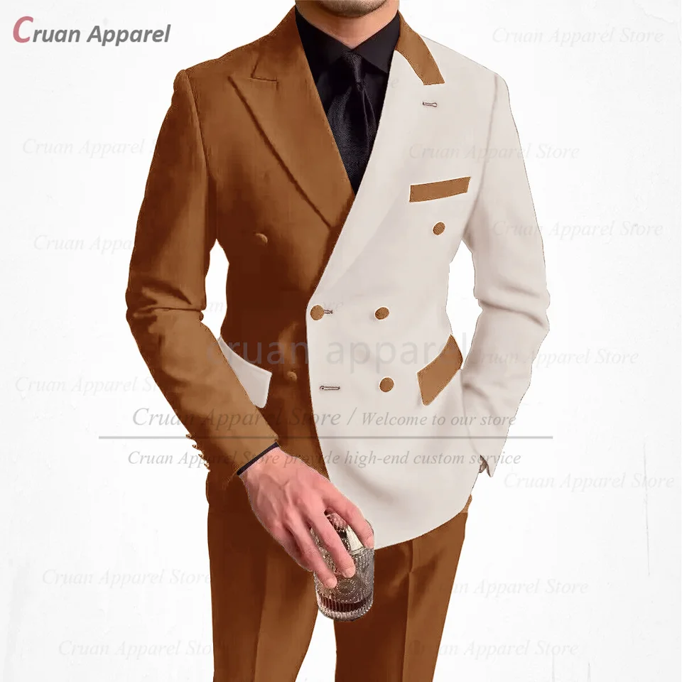 Classic Men Set 2 kusy narodeninová oslava prispôsobená štíhlemu fit béžové zostrihové kostýmy Formálne banketové obchodné blazer nohavice