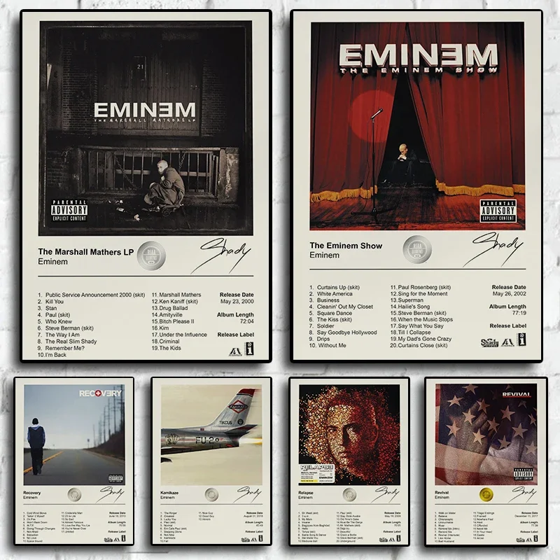 Classic Retro Wall Art Music Album 80S Star Eminem Hip Hop Rap Canvas Tlač plagátu Domov obývacia izba Darček pre fanúšikov