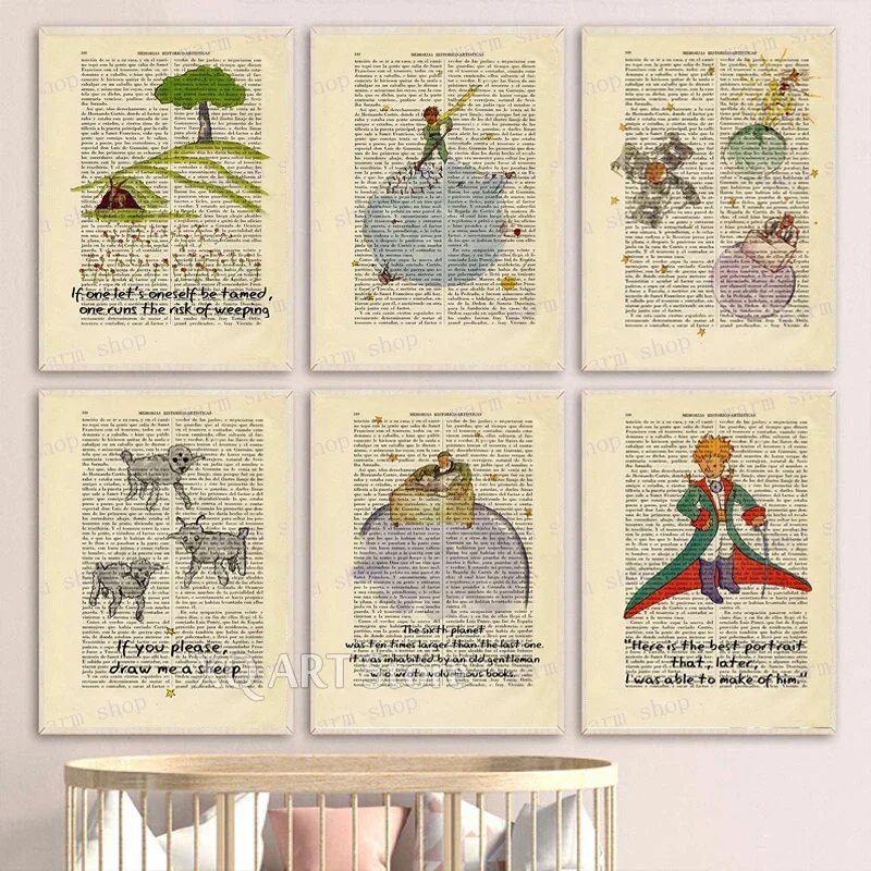 Classic the Little Prince Book Plaght Nursery Prince Dictionary Citáty retro umenia maľba maľba detskej izby dekor bez rámca