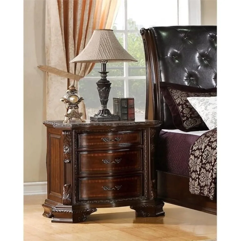 Classic Vintage 3 Zásuvka Drevená nočná stolo Dark Walnut Nedese Stole pre úložisko dekorácie v miestnosti, veľkosť (18 ​​