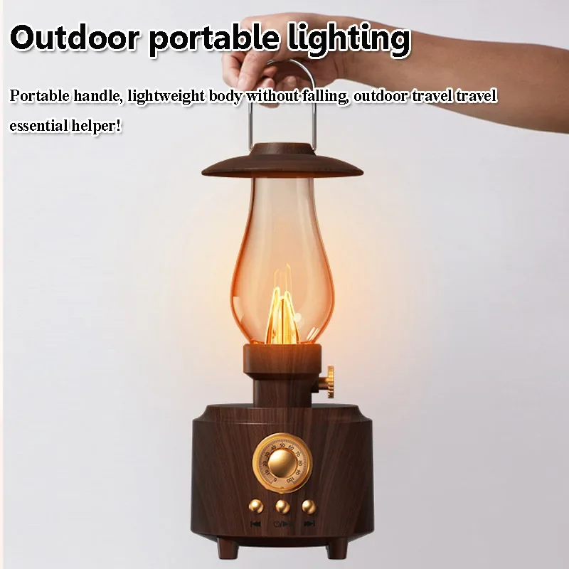 Classic Vintage Cerosene Lamp FM Radio Night Light Bluetooth Subwoofer Hifi Sound Sound Audio System Hudobný prehrávač TF USB Play