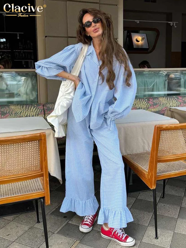 Clave móda voľná pdedkóna dámska 3 kusy sada 2025 Elegantné tričko s dlhým rukávom s vysokými Wiast Wide Pants Set Female