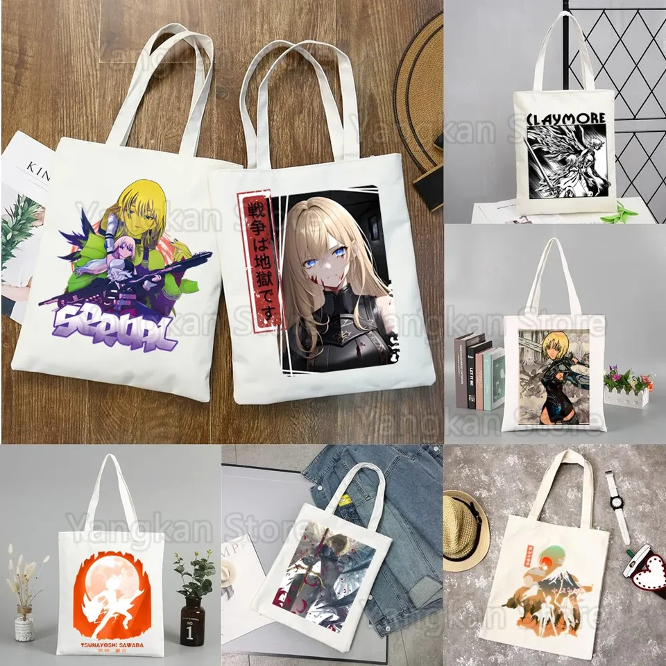 Claymore Anime Clare Canvas Bag Tote Ladies Príležitostné opakovane použiteľné nákupné tašky Miria Manga Waifu Móda