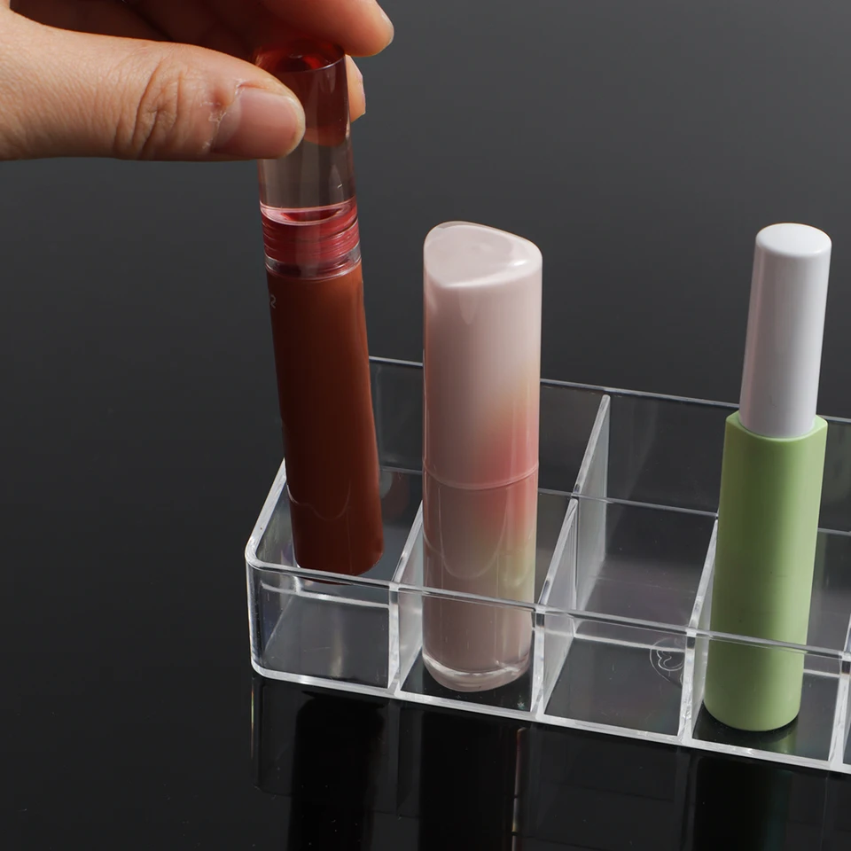 Clear 12 Grid Ripstick Stojan Cury Organizátor Organizátor Storage Box Lipstick Držiteľ stojanov Kozmetický šperk organizátor Box