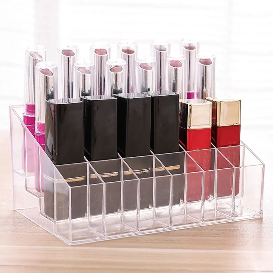 Clear 24 Grids Acryl Make -up Organizátor rúž držiak na rúž na displej kozmetického laku na nechty lak organizátor nástroja