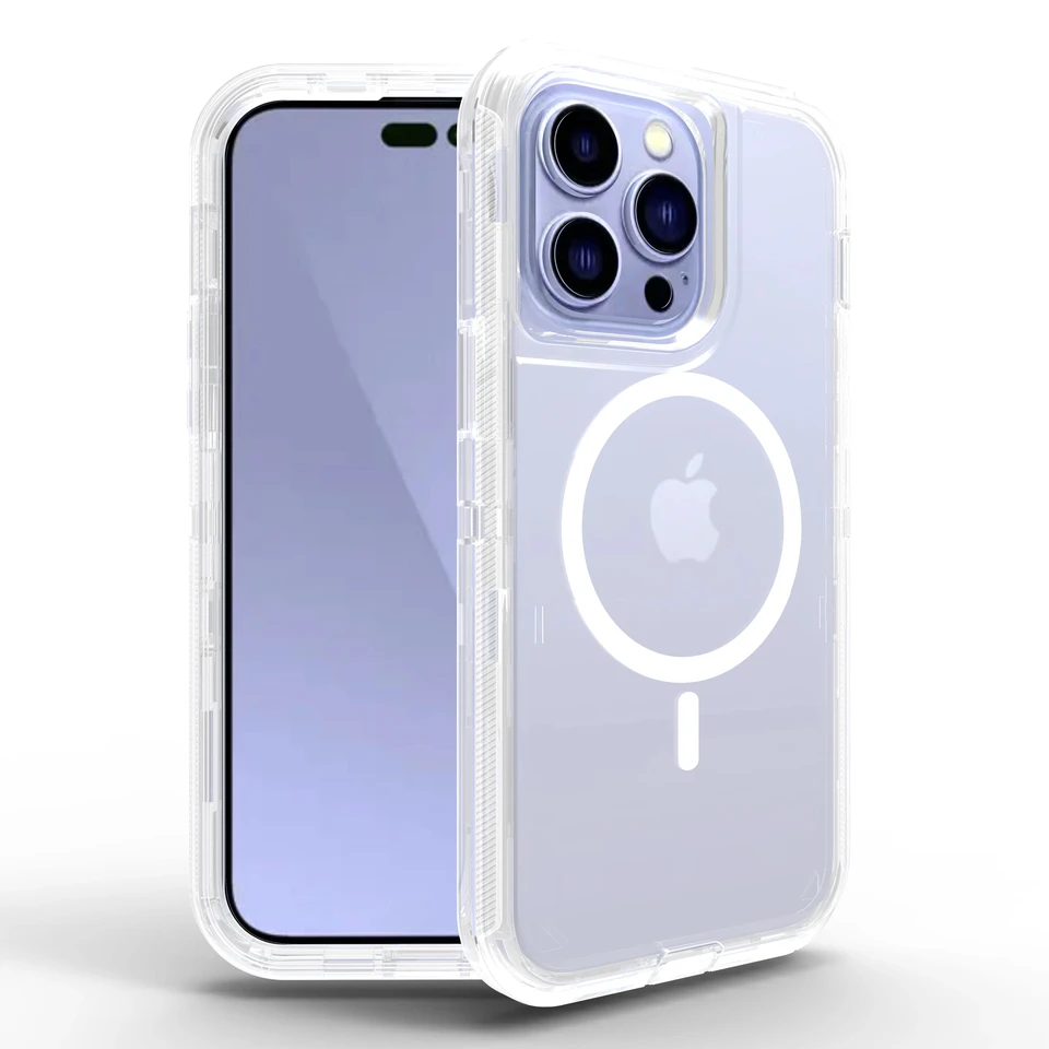 Clear Heavy -Duty Shockoofter 3 IN1 puzdro pre iPhone 15 14 13 12 Pro Max 14/15Plus 11 pre magnetický bezdrôtový kryt Magsafe
