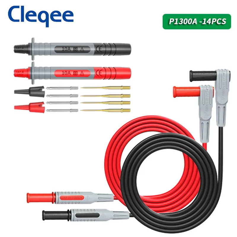 CLEQEE P1300A 14ks 4 mm banánový zákrok Multimeter testovacia súprava + testovacia sonda PENS + 8ks vymeniteľné testovacie ihly Sada kolíkových kolíkov