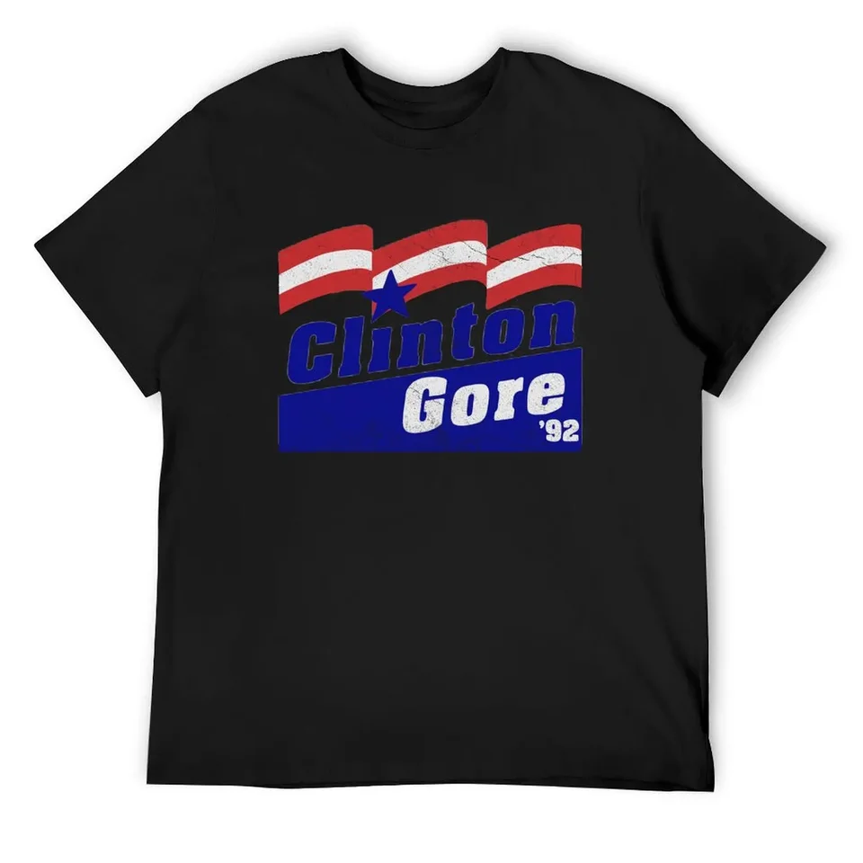 Clinton Gore '92- Vintage volebné tričko Tričko Pot Blue Archív Men Clothings