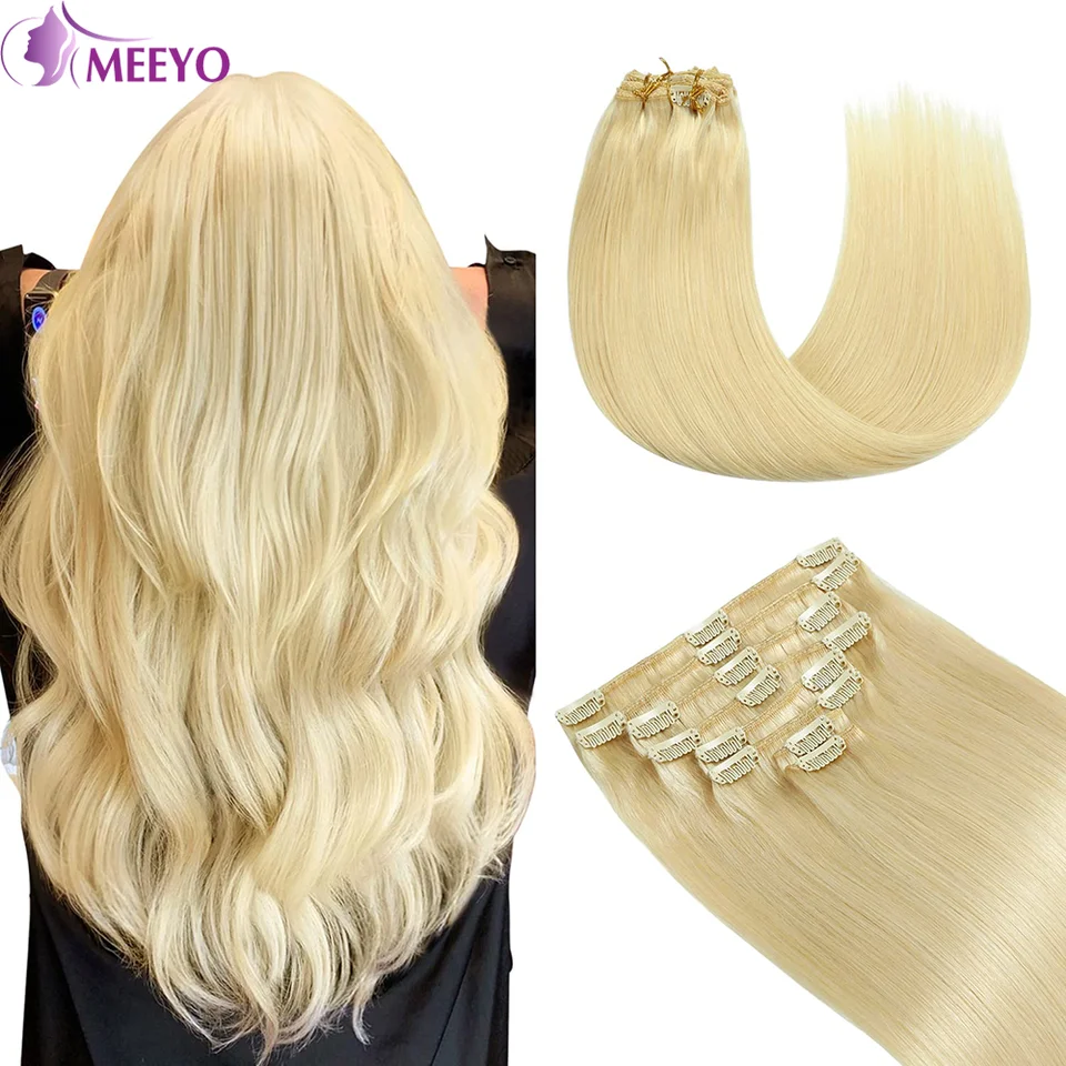 Clip in Extensions Straight Blonde #613 Brazílska Remy Real Human Hair Full Hlava 8ks/sety 120 g dvojitého útla v predĺženiach