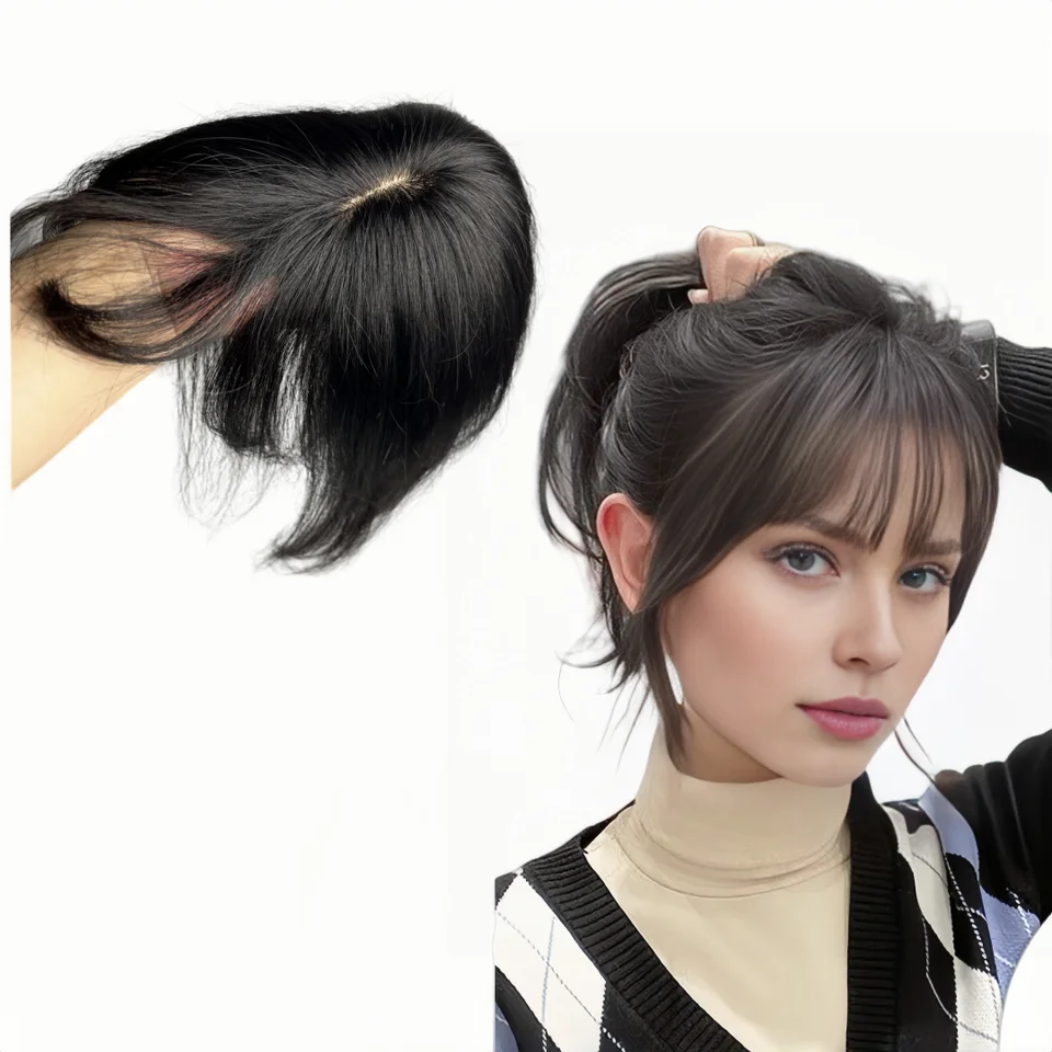 Clip in Human Hair Bangs s 3D strapcami, čipky ľudské vlasy pre ženy so stredným rozlúčením priame účesy pre objem vlasov