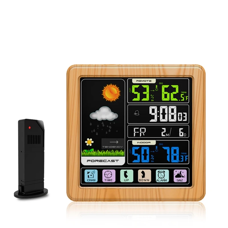 Clock Sclow Weather Clock Indoor Outdoor Digital Display Termometer Hygrometra bezdrôtového predpovede počasia Senzor LED podsvietenia snímača LED