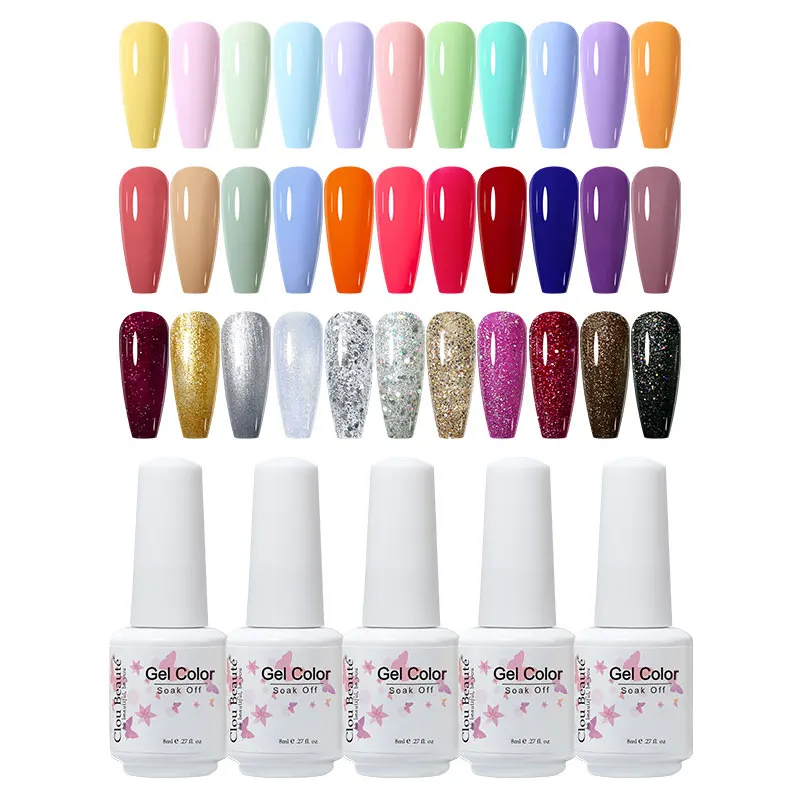 Clou Beaute Gel na nechty lak na nechty 8 ml sklenená biela fľaša UV farebná farba na nechty letný lak na nechty LED esmalte horná základňa Gel Gel Lecnish