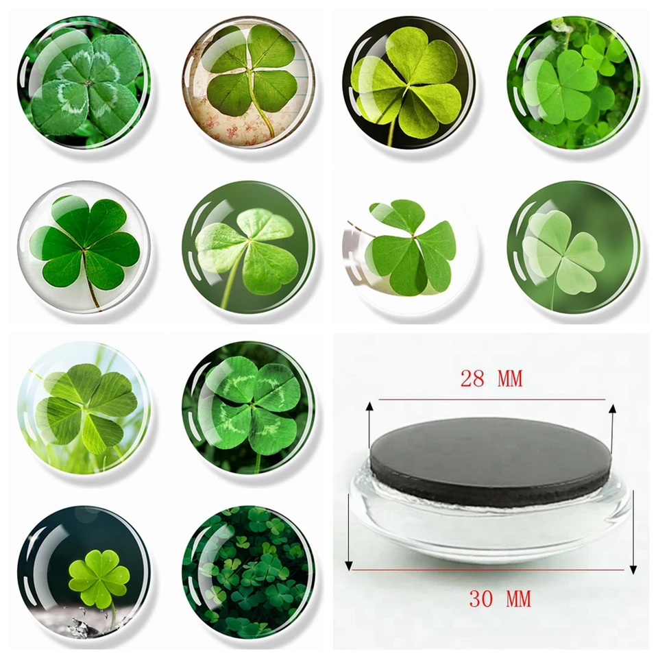 Clover Magnet Fridge Fridge Shamrock nálepky Štyri listové ďatelina Šťastný sklenený sklenený chladnička Magnety St. Patrick