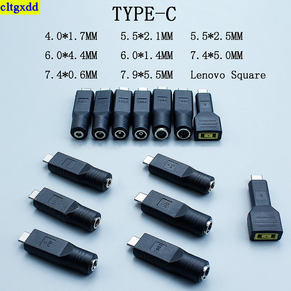 cltgxdd 1 kus typu C až DC4.0x1.7/5.5x2.1/5,5x2.5/6.0x4.4/7.4x0.6/7.9x5.5mm nabíjacích konektorov nabíjacích konektorov