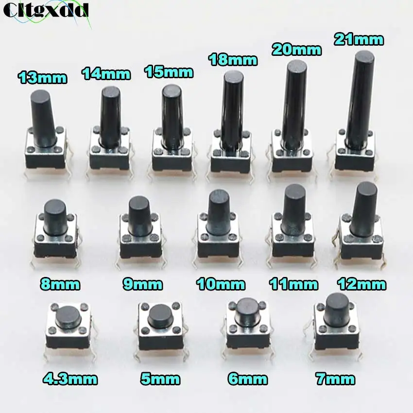 CLTGXDD 100ks 6x6 Micro Switch Panel PCB PCB MAMENTÁRNY TATIT TAT TAT MINI PLAČKÁ PRASTNENIE DIP 4PIN 6X6X5 6*6*4,3 5 6 7 8 9 -21 mm