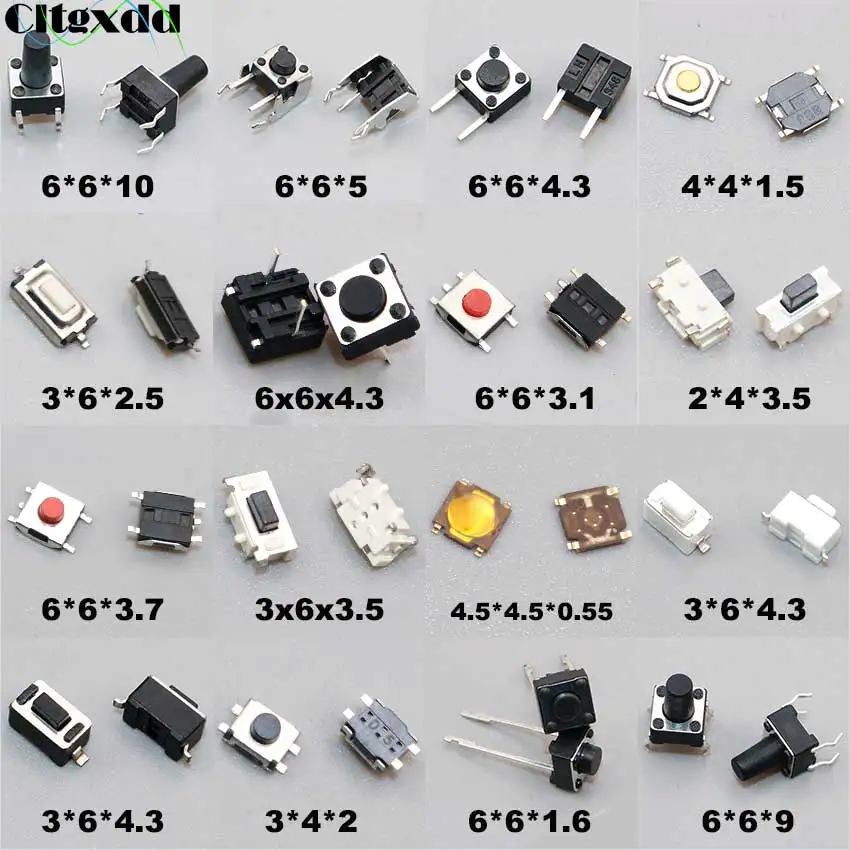 CLTGXDD 10PCS HACTILNÉ TLAČIDLO Spínač vozidla Diaľkové ovládacie tlačidlá TLAČIDLO Dotknite sa mikropíjacieho spínača MAMPLEMARY SMD DIP 2*4 3*6 4*4 6*6