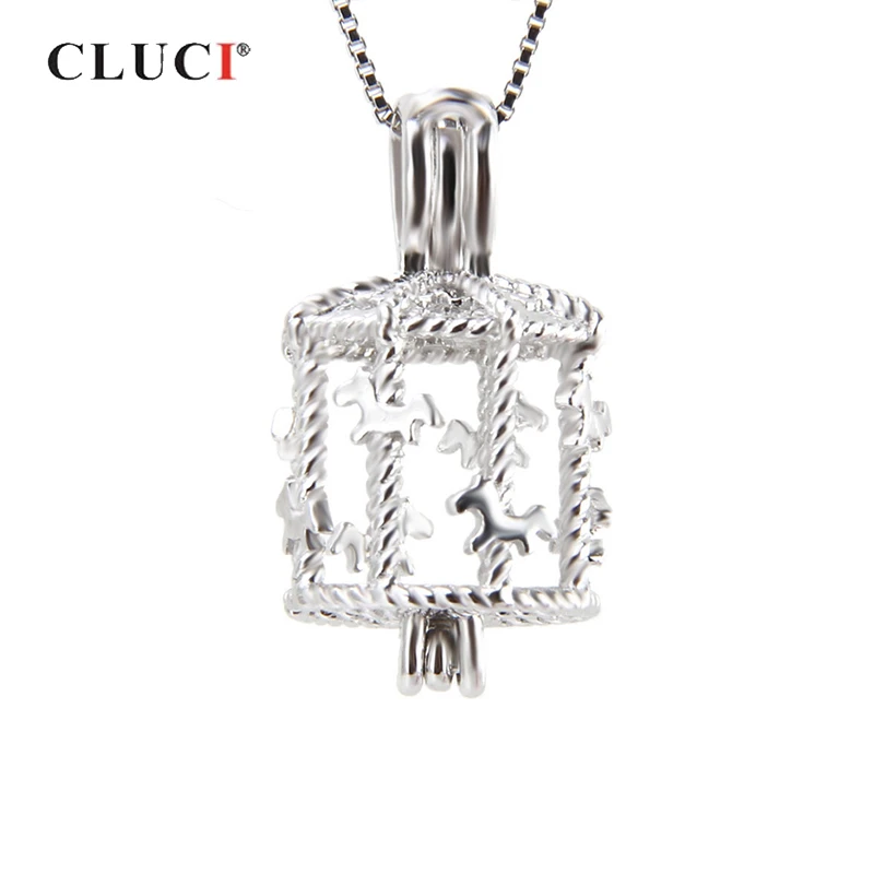 Cluci Silver 925 Cute Carousel Cage Pearl Pendant 925 Sterling Silver Silver Round-Round Charms Darček pre ženy Pearl Locket SC176SB