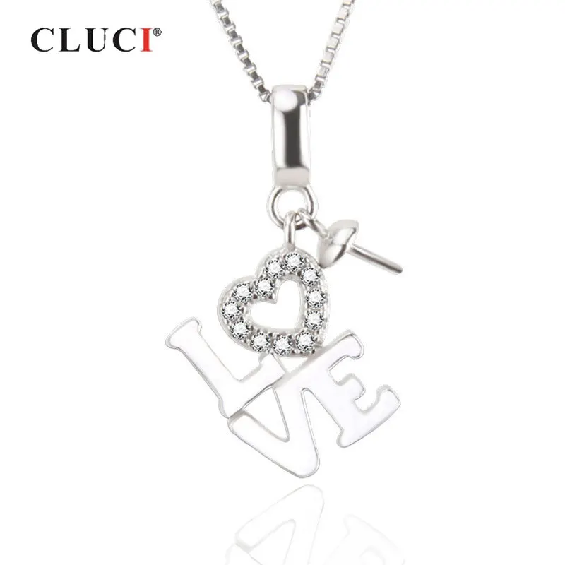 Cluci Silver 925 Love Letter Pearl Prívesok Montá pre náhrdelník Sterling Sillenting Women Valentine Day Pendant šperky SP281SB