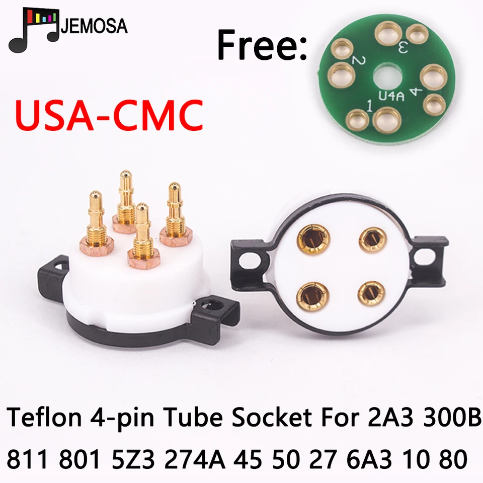 CMC PTFE 4PIN SUCKET SOCKET GOLDATATATED PRE 2A3 300B 811 274A 572B 5Z3 5U4G 866 6B4G Vákuová trubica HIFI HIFI Audio Vintage Zosilňovač