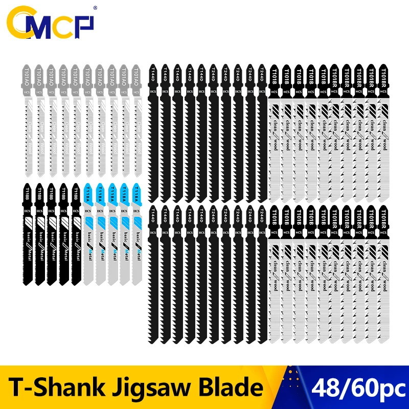 CMCP 48/60PC Jig SAW Blade T-SHANK JIGSAW BLADE HCS Ocel SADE BLADE pre rezanie dreva T118A T118B T101A T101B T101BR T144D T244D