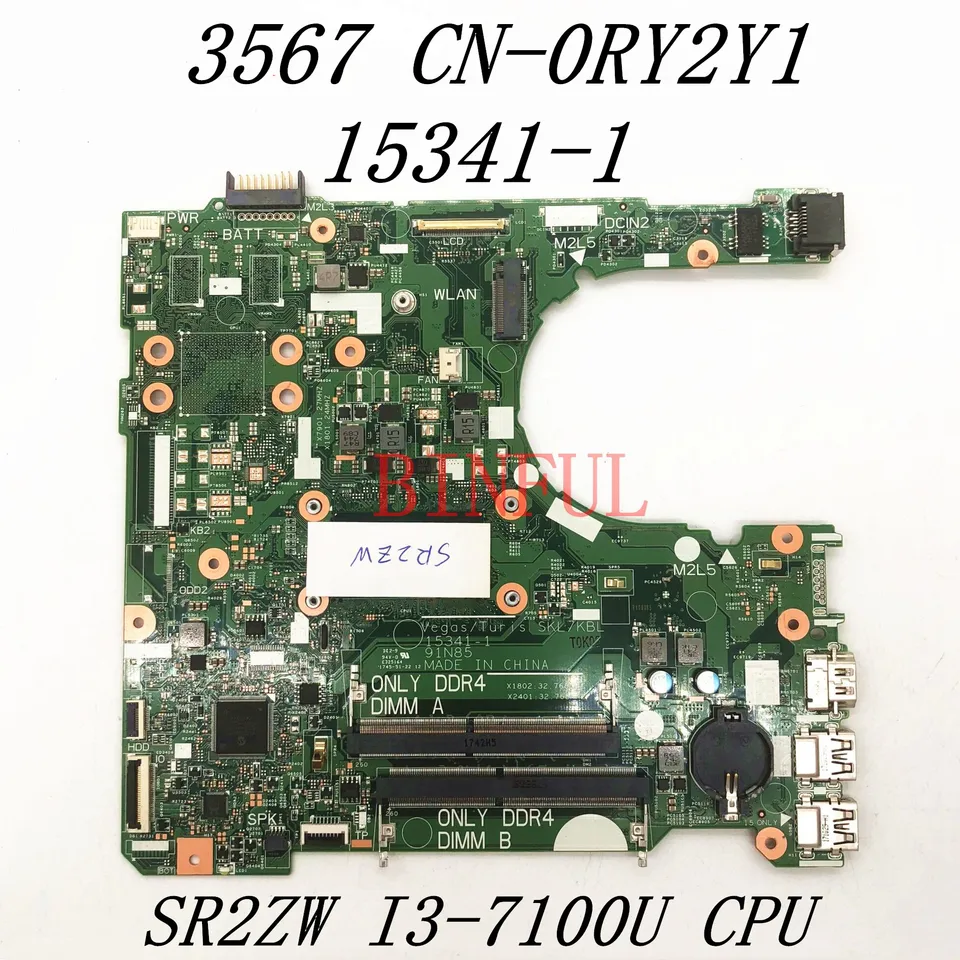 CN-0RY2Y1 0RY2Y1 RY2Y1 Vysoká kvalita pre Dell 15-3567 3567 3568 LAPTOP Základná doska 15341-1 W/ SR2ZW I3-7100U CPU DDR4 100% Testované