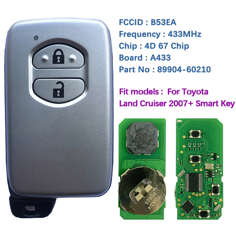 CN007175 Aftermarket 2 Button Smart Key B53EA P1 D4 4D-67 Chip 433MHz 89904-60210 Keyless Go For Toyota Land Cruiser 2007+