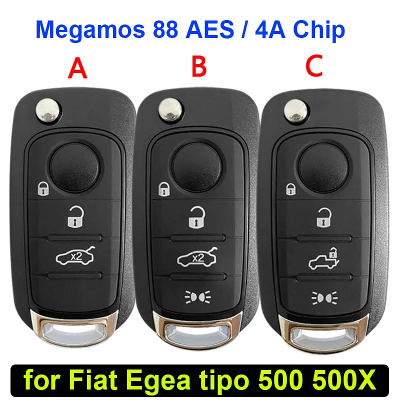 CN017011 4A Skladanie čipu Flip diaľkové auto pre fiat egea tipo 500x náhradný kľúč s Megamos 88 AES 433MHz SIP22 nezrezaný čepeľ