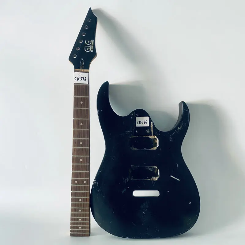 CN376CB376 Aktívne snímače Tremolo Elektrické gitarové súpravy nedokončené čierne farby s poškodením 22 frets ST Gitara Sets na nahradenie