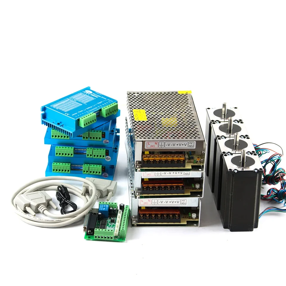 CNC Router 4 Axis Kit 4PCS DM542 57HS112 3nm Hybridný krokový ovládač motora + 4ks NEMA 23 425OZ Motor + 24V 36V Napájanie
