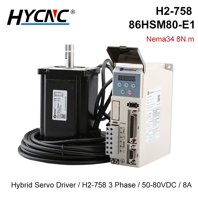 CNC Stepper Motor NEMA 34 Olovo 2 fázový hybridný ovládač Servo s uzavretou slučkou H2-758 AC50-80V Motor 8n.m s káblom 8M kódovača