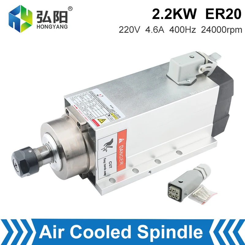 CNC vretienový motor chladený vzduchom 2,2KW ER20 Prírubový vzduch Chladené vreteno 220V 380V 4 ložisko 400Hz 24000 ot / min. Pre gravírovanie smerovača CNC