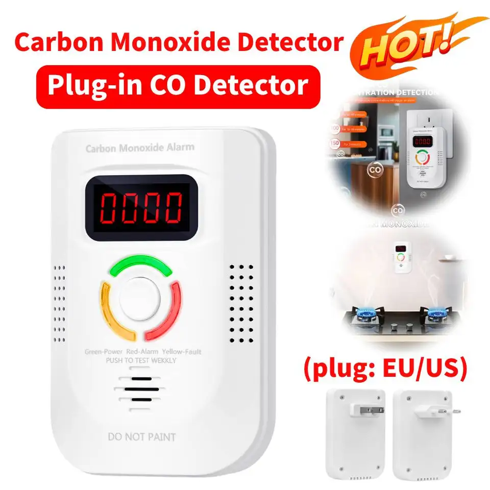 CO detektor Plug-in Oxid uhoľnatý detektor Digitálny horľavý detektor úniku plynu monitor zvuku VÝSTRAHA SVETLO VÝSTRAHA CO Alarm pre dom