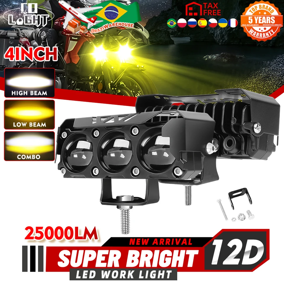 CO LIGHT 3 LENS MOTORY COLIGHT LED LED pracovné svetlo Duálna farba HI/LOW LEAM Spotflight Hmlové žiarovky biely/žltý LED motor 12v 24V