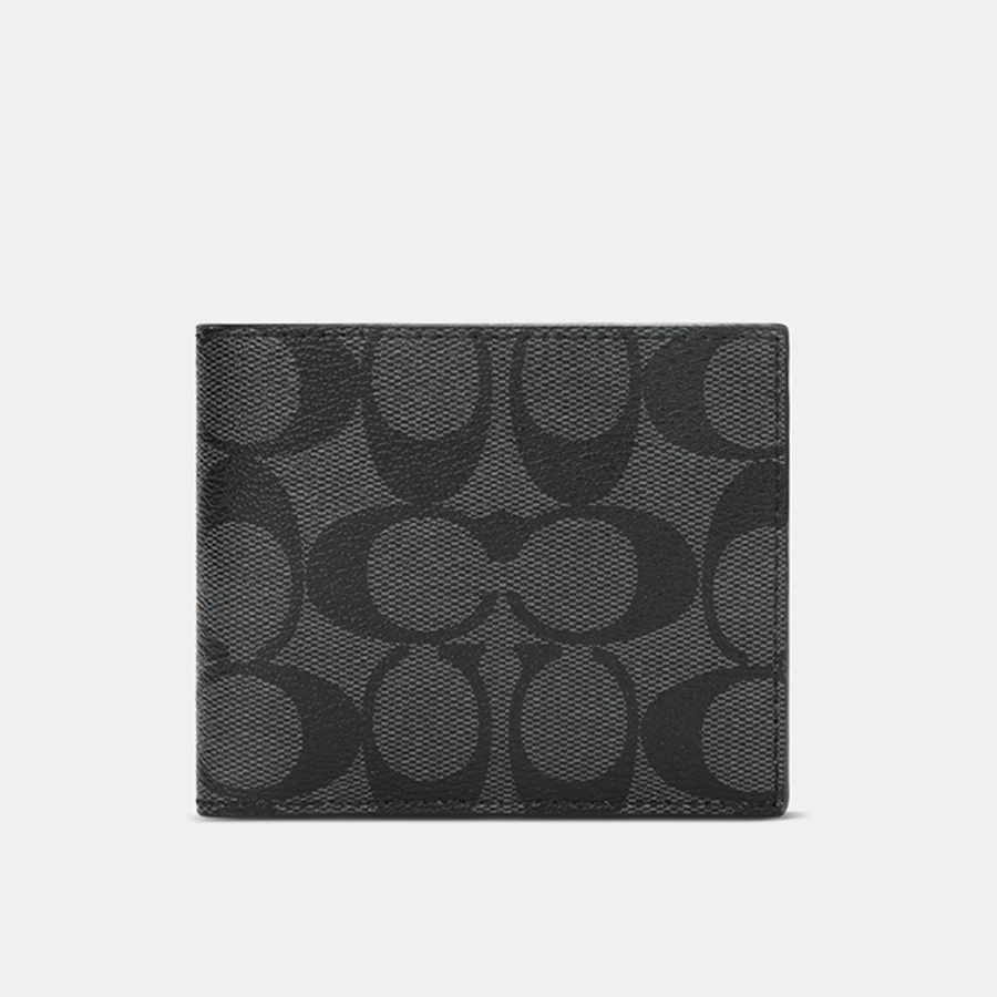Coach ID Bifold Peňaženka Soft Original Leather Slim Minimalistic Wallet v podpisovom plátne, 6 sloty kreditných kariet, čierny F66551 QBMI5