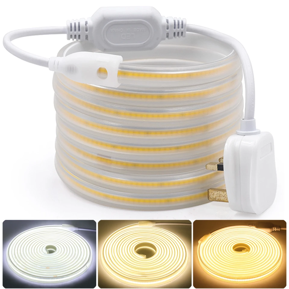 COB LED pásik 110V 220V Flexibilná COB LED páska 288LEDS s vysokou hustotou Lineárne svetlo vodotesné vonkajšie LED stužky EU US UK Adaptér