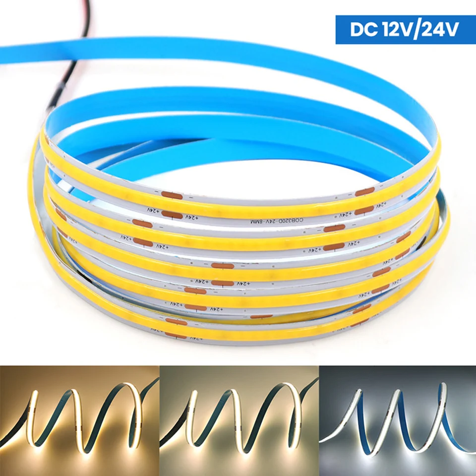 Cob LED pásové svetlo 12V 24V 320LEDS/m 1M- 5 m 10m COB Flexibilný LED pásová tyčová páska Páska stuha vysoký jas SMALIPODNÉ PRE DOBRA