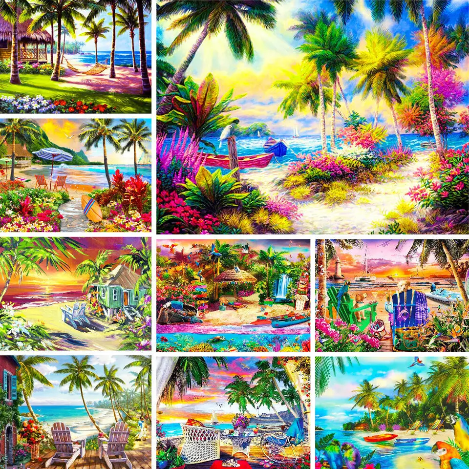 COCONUT Beach vopred vytlačený krížový steh DIY výšivka súprav