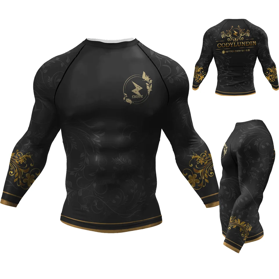Cody Lundin muži so vzorkami košele Bjj Rashguard no gi jiu jitsu tričká UV ochrana kompresného zápasu bojový boxový dres