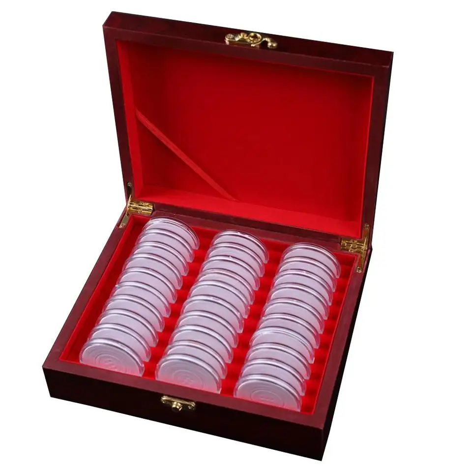 Coin Storage Box 30 PCS Držitelia mincí s úložným priestorom pre drevené škatuľu na ochranu mincov