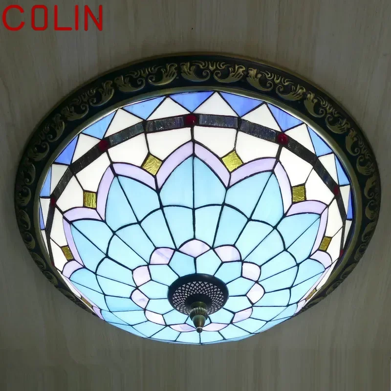 Colin Tiffany Stropné svetlo American Countryside Spálňa Štúdium Moderný tvorivý barový pult koridor farebné sklo stropné svetlo