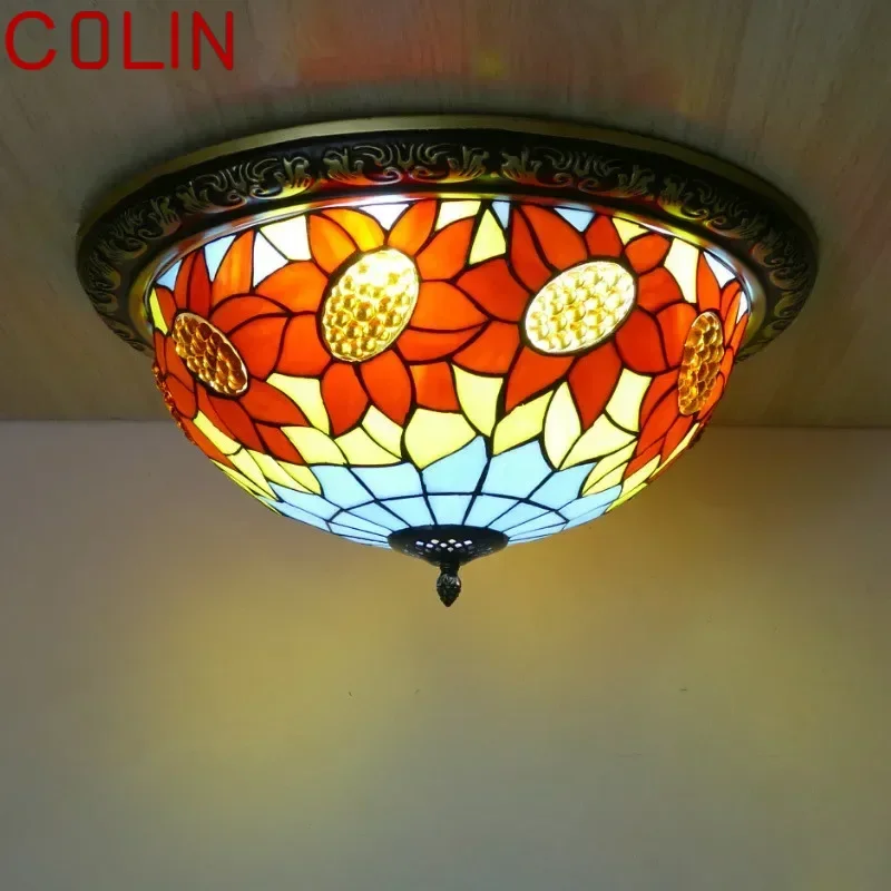 Colin Tiffany Stropné svetlo American Countryside Spálňa Štúdium Moderný tvorivý barový pult koridor farebné sklo stropné svetlo