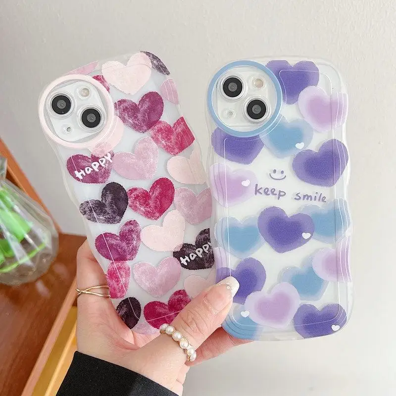 Colored Love Heart Marble Pattern tpu Wavy Edge Phne Pase for Oppo Realme 10 3 5 Pro 6 8 8i 7i 9i GT Neo2 C2 A1K V13