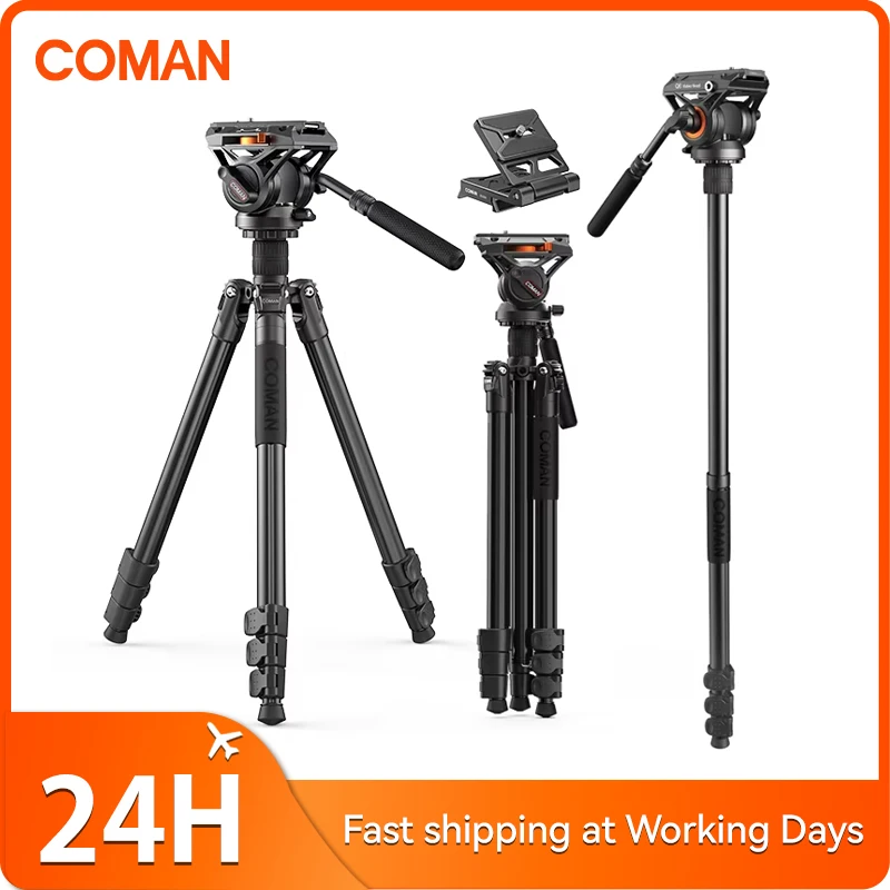 Coman KX3939 plus profesionálny outdoorový statív fotoaparátu DSLR s tekutinou q6 Drag Drag Pan Ball Hlava Travel Tripod Monopod Videokamery